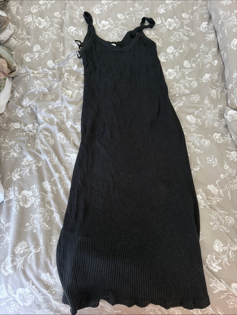 Who What Wear Black Ribbed Maxi Dress with Tie Straps